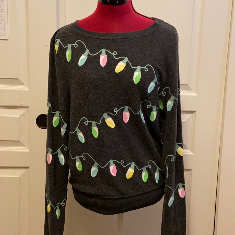 Wildfox Christmas Lights Gray Sweater XS